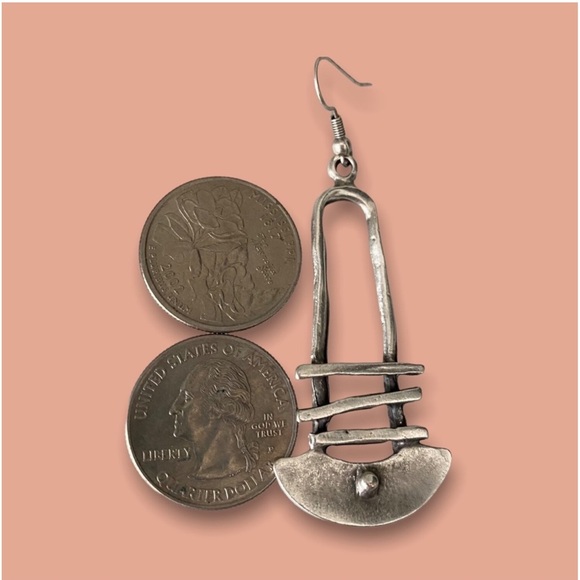 New Native Tribal Handmade Sterling Silver Antique Style Geo Dangle Earrings - Picture 12 of 16